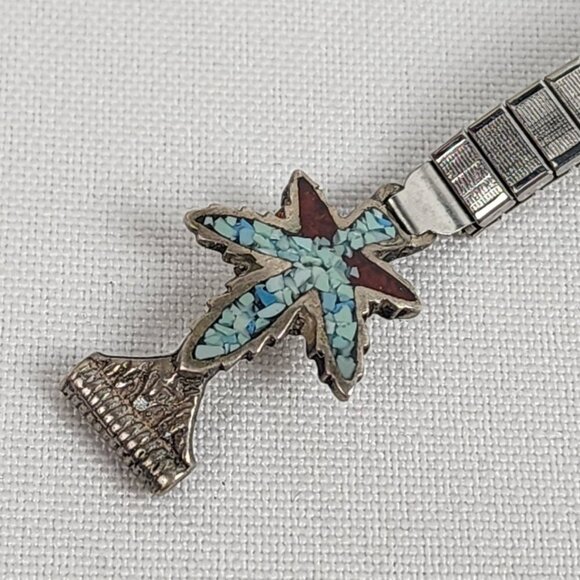 Vintage Sterling Silver Turquoise Flower Watch Strap - Picture 2 of 7